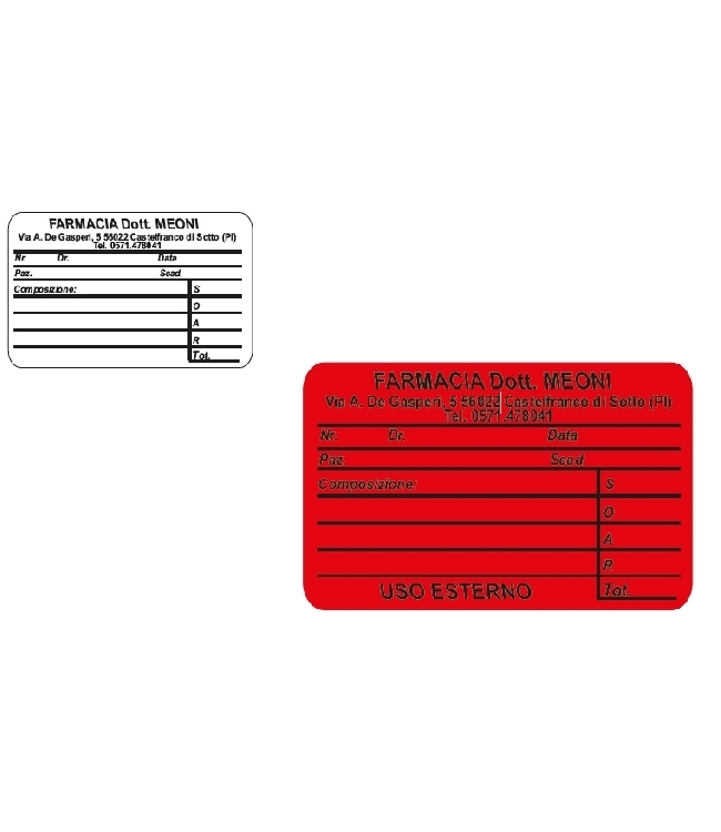 Art. ET100, Etichetta per preparazioni galeniche, bobina da 2000 pz.