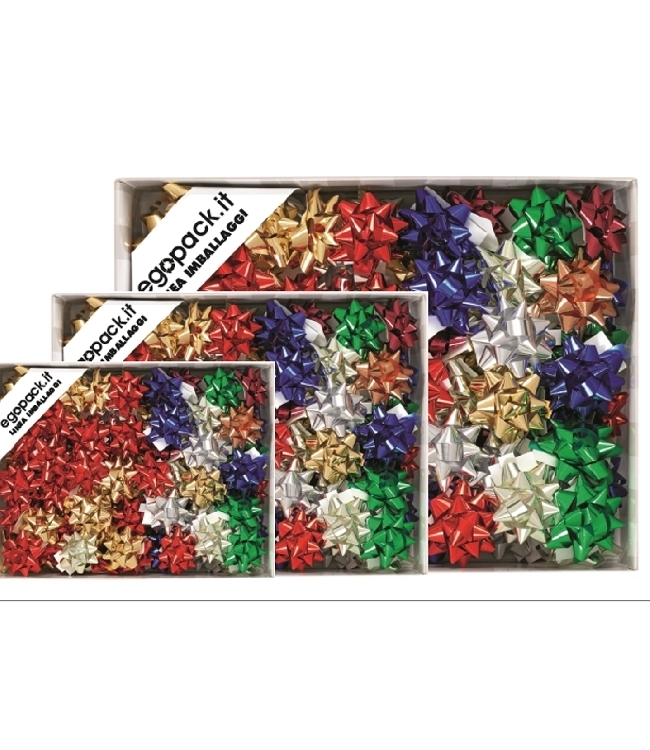 Art. FS617VIC, Coccardine stelle a nastro per confezioni regalo conf. 100 pz.
